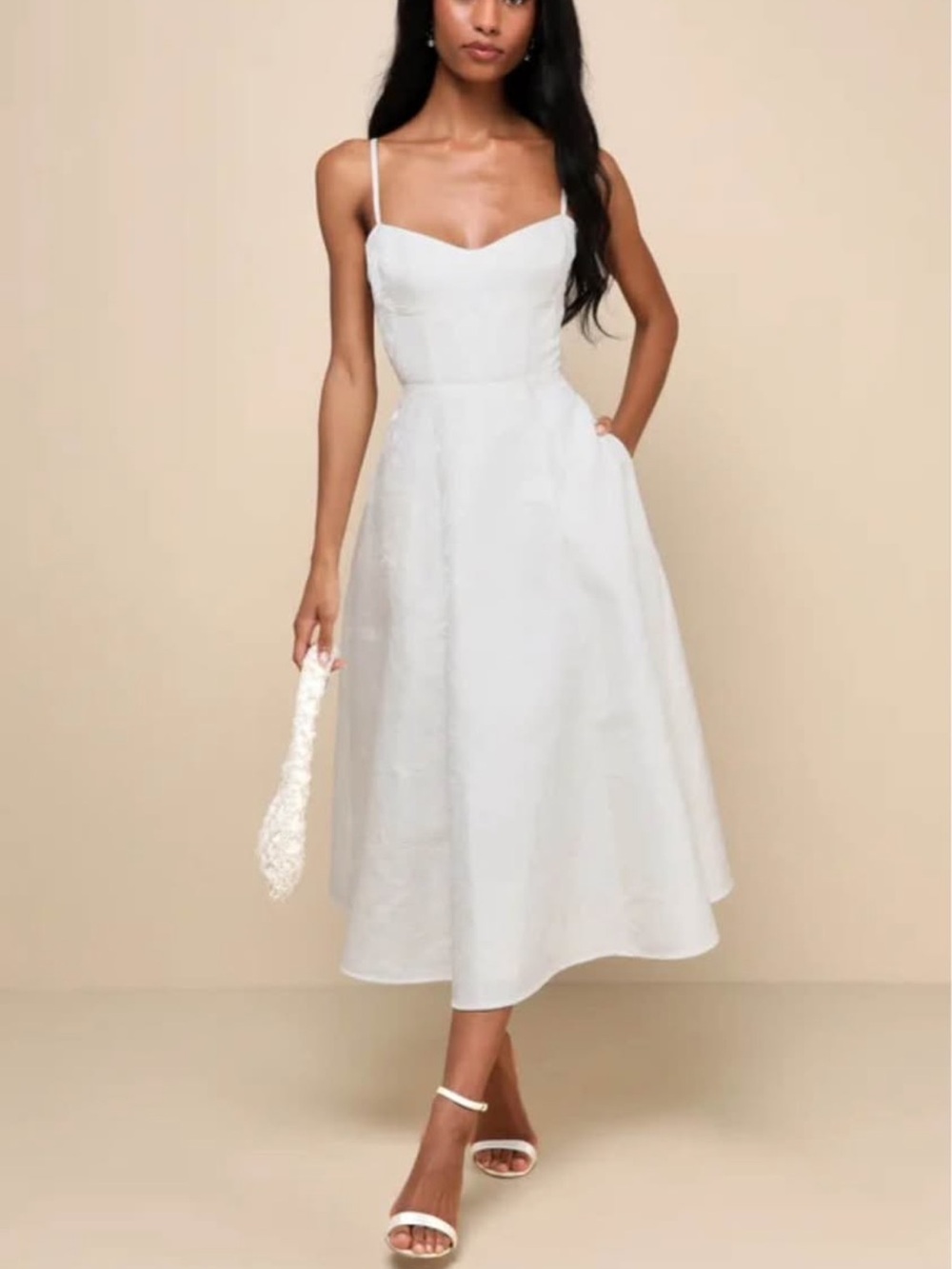 Lulu's Meet for Tea White Spaghetti-Strap Midi Dress